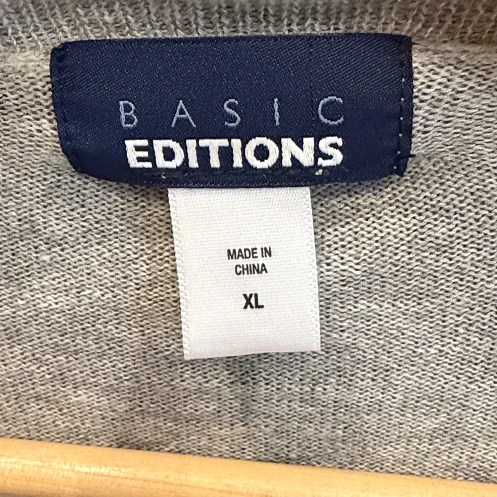 Basic Editions Womens Gray Cardigan XL Cotton Open Front Drapey Crochet Detail - Picture 9 of 9